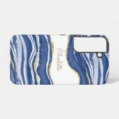 ブルーマーブルアゲート金ゴールドパーソナライズされたグリッター SAMSUNG GALAXYケース (裏面横)