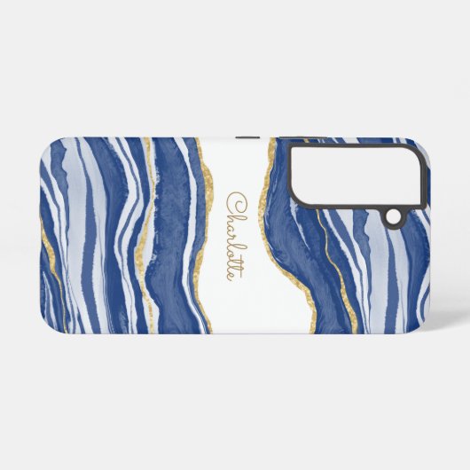 ブルーマーブルアゲート金ゴールドパーソナライズされたグリッター SAMSUNG GALAXYケース (裏面横)