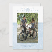 ブルーマーブルエフェクトロマンチックなフォトツインズ卒業 招待状 (正面)