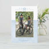 ブルーマーブルエフェクトロマンチックなフォトツインズ卒業 招待状 (スタンド正面)