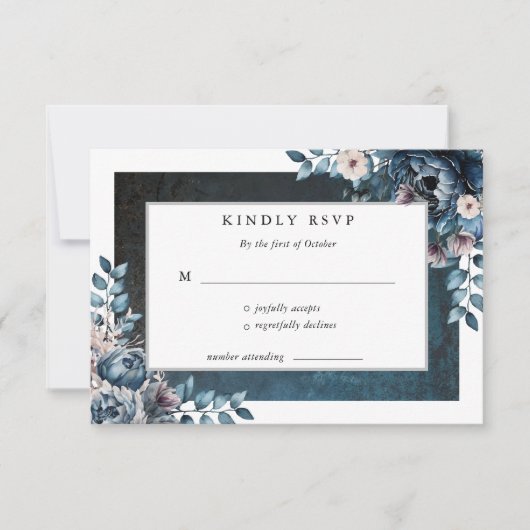 ブルーマーブルエレガントな結婚式 出欠カード (正面)