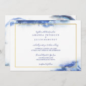 ブルーマーブルオンブレゴールドフレームウェディング 案内状 (正面/裏面)