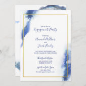ブルーマーブルグラデーション金ゴールド結婚ズ婚約パーティ 招待状 (正面/裏面)