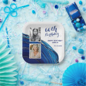 ブルーマーブルグリッター2フォトバースデーパーティー ペーパープレート (パーティー)