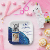 ブルーマーブルグリッター2フォトバースデーパーティー ペーパープレート (パーティー)