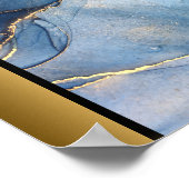 ブルーマーブルストーン/ブラック金ゴールドアート ポスター (角)