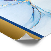 ブルーマーブルストーン/金ゴールドネイビーブルー縁どアート ポスター (角)