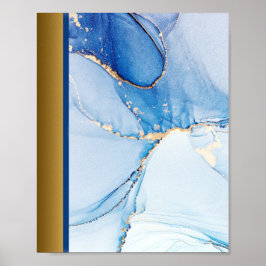 ブルーマーブルストーン/金ゴールドネイビーブルー縁どアート ポスター