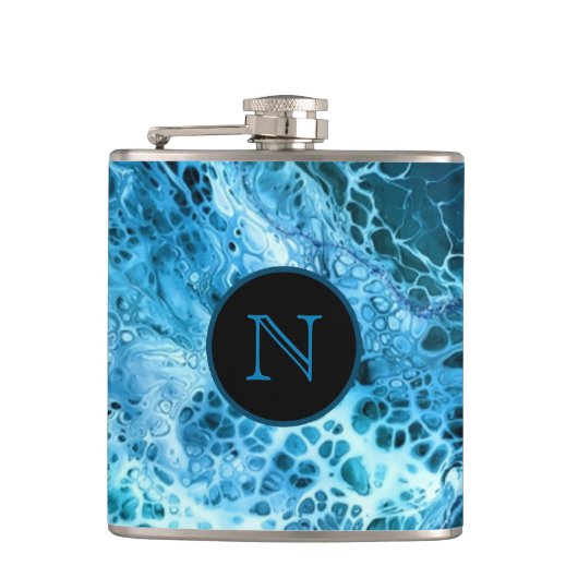 ブルーマーブルスプラッシュモノグラムの フラスク (正面)