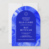 ブルーマーブルスワーズスターQRバーバルミツワーアーチ 招待状 (正面)