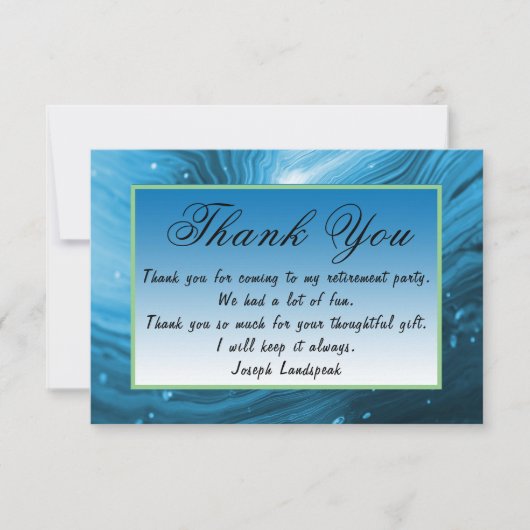 ブルーマーブルハッピーリタイアメントありがとうご注意 ノートカード (正面)