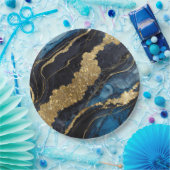 ブルーマーブルパターンゴールド ペーパープレート (パーティー)