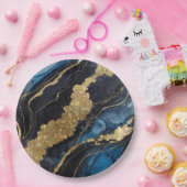 ブルーマーブルパターンゴールド ペーパープレート (パーティー)