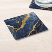 ブルーマーブルパターン ゴールド スクエアペーパーコースター (アングル)