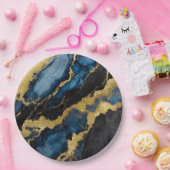 ブルーマーブルパターン ゴールド ペーパープレート (パーティー)