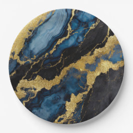 ブルーマーブルパターン ゴールド ペーパープレート