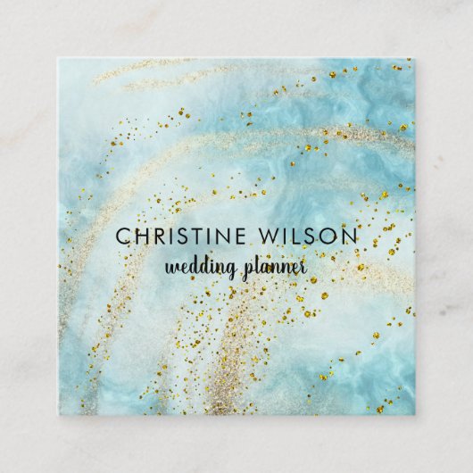 ブルーマーブルフェイクグリッター詳細 スクエア名刺 (正面)