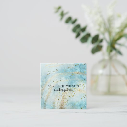 ブルーマーブルフェイクグリッター詳細 スクエア名刺 (スタンド正面)