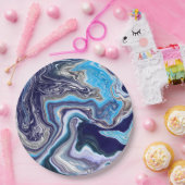 ブルーマーブルフルードアート誕生日 ペーパープレート (パーティー)