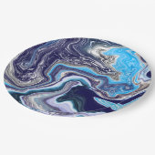 ブルーマーブルフルードアート誕生日 ペーパープレート (アングル)