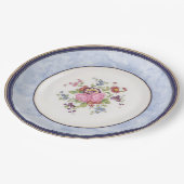 ブルーマーブルボーダー ピンクの花園 ティーパーティー ペーパープレート (アングル)