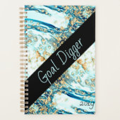 ブルーマーブルメタリック金ゴールドアクアコバルトボス美しい プランナー手帳 (正面)