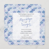 ブルーマーブルモザイクカスタムウェディング招待状 招待状 (正面/裏面)