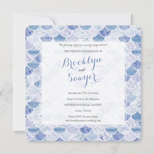 ブルーマーブルモザイクカスタムウェディング招待状 招待状 (正面)