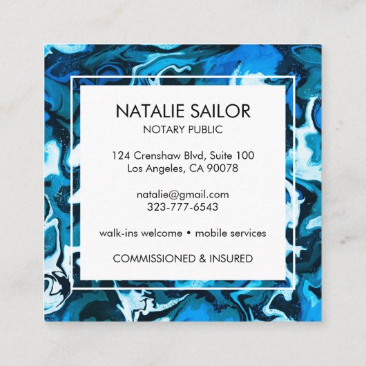 ブルーマーブルユニーク公モダン証公証人 スクエア名刺 (裏面)