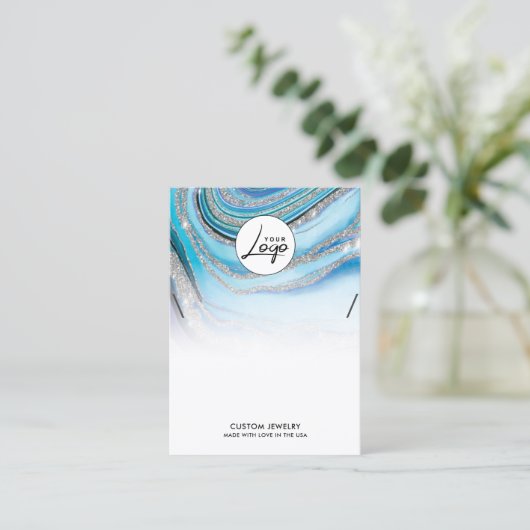 ブルーマーブルロゴネックレスブレスレットディスプレイカード 名刺 (スタンド正面)