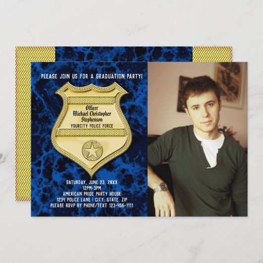 ブルーマーブル写真警察卒業パーティー 招待状 (正面/裏面)