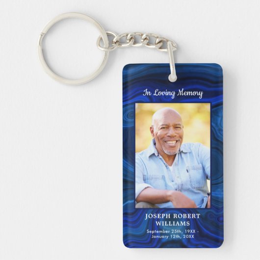 ブルーマーブル悔やみや弔慰写真葬儀記念祈りの言葉 キーホルダー (正面)