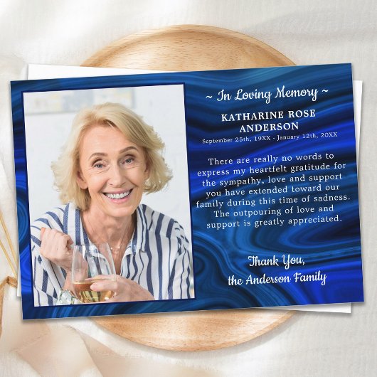 ブルーマーブル悔やみや弔慰愛するメモリーフォト葬儀 サンキューカード