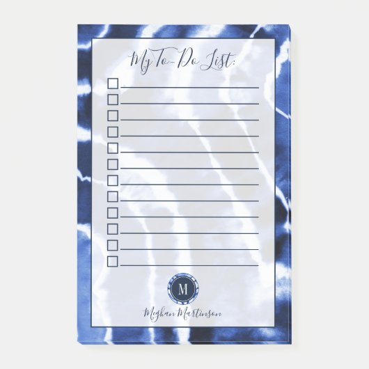 ブルーマーブル絞り染め水彩モノグラムトゥドリスト ポストイット (正面)