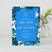 ブルーマーブル絵を描カスタムバルミツワー写真バー 招待状 (スタンド正面)