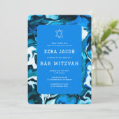 ブルーマーブル絵を描カスタムバルミツワー写真バー 招待状 (スタンド正面)