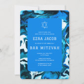 ブルーマーブル絵を描カスタムバルミツワー写真バー 招待状 (正面)