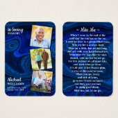 ブルーマーブル葬儀3写真記念祈りの言葉カード (正面&裏面)