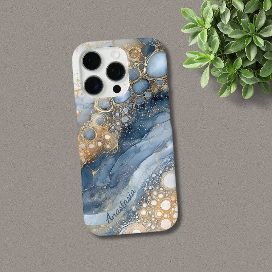 ブルーマーブル金ゴールドグリッター パーソナライズされた Case-Mate iPhoneケース