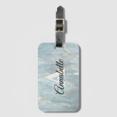 ブルーマーブル金ゴールドタグ付きモノグラムのラゲッジタグ ラゲッジタグ (正面縦)