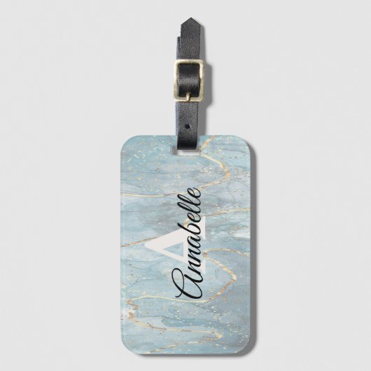 ブルーマーブル金ゴールドタグ付きモノグラムのラゲッジタグ ラゲッジタグ (正面縦)