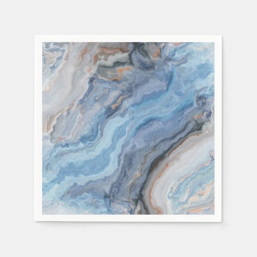 ブルーマーブル金ゴールドブラックかわいらしデコール スタンダードカクテルナプキン (正面)