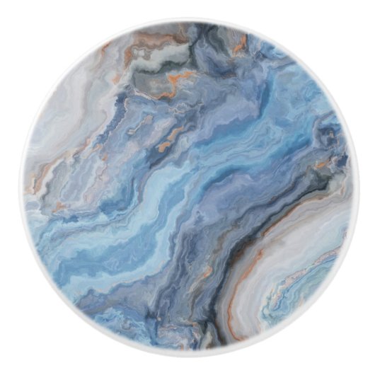 ブルーマーブル金ゴールドブラックかわいらしデコール セラミックノブ (正面)