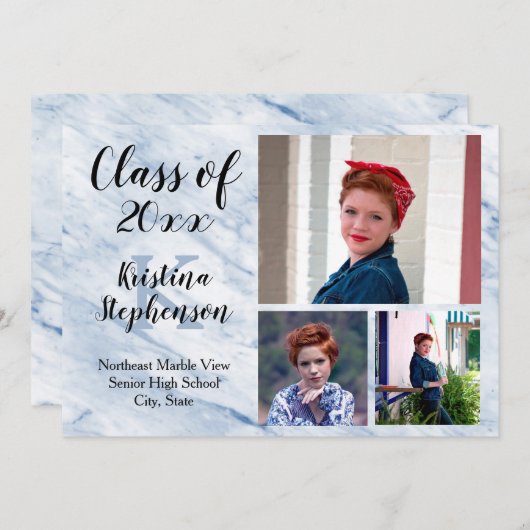 ブルーマーブル3フォトスクール卒業発表 招待状 (正面/裏面)