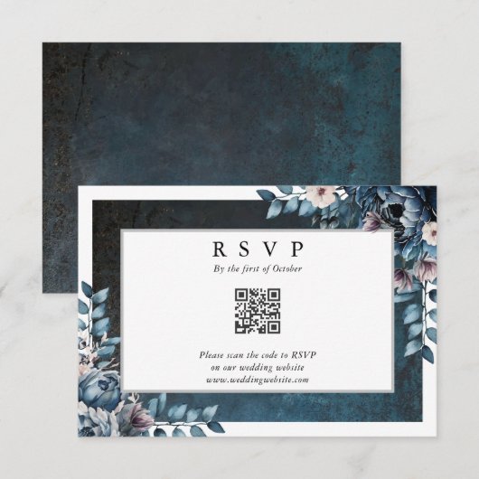 ブルーマーブル エレガント ウェディング RSVP QRコード (正面/裏面)