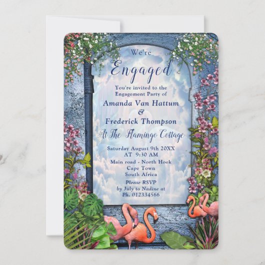 ブルーマーブル&ピンクフラミンゴ 招待状 (正面)