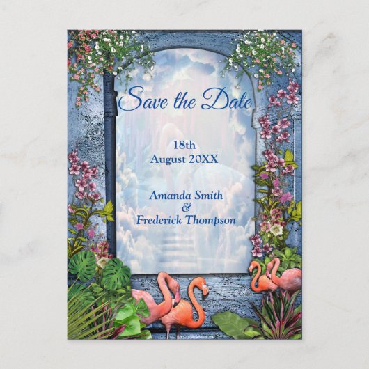 ブルーマーブル&ピンクフラミンゴ 案内ポストカード (正面)