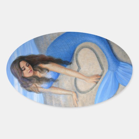 ブルーマーメイドのハート 楕円形シール (正面)