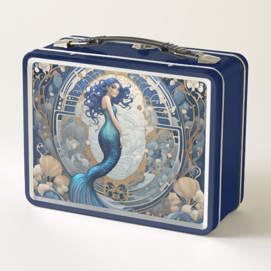ブルーマーメイドアールヌーボーアールデコスタイル メタルランチボックス (裏面)