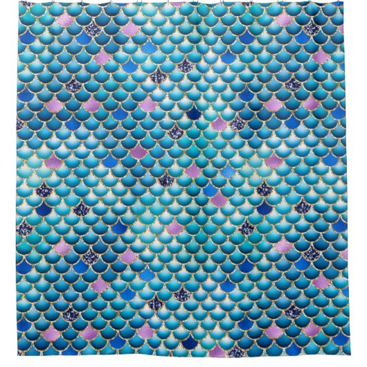 ブルーマーメイドグリッターメタリックはかりで測 シャワーカーテン (正面)
